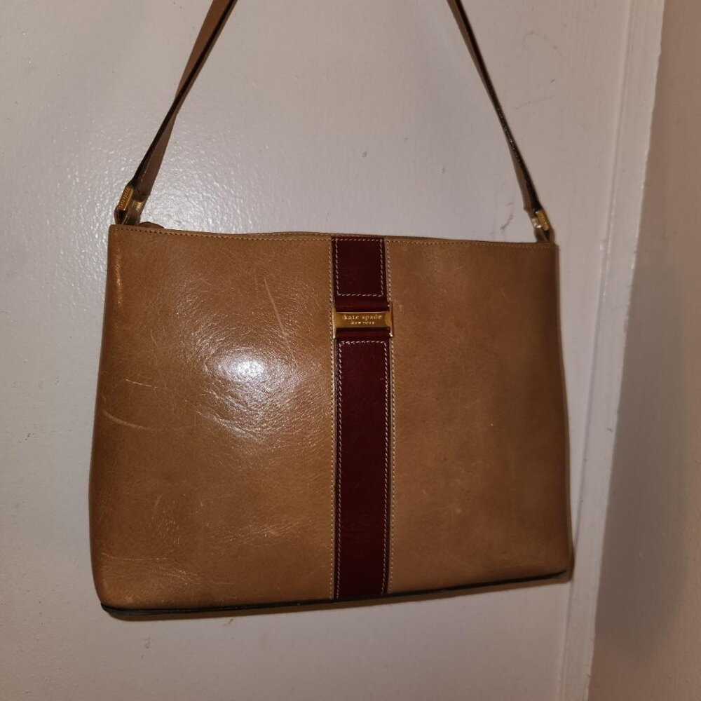 Vintage 90s Kate Spade New York Caramel Brown/Tan Leather Shoulder Bag! - Picture 4 of 8